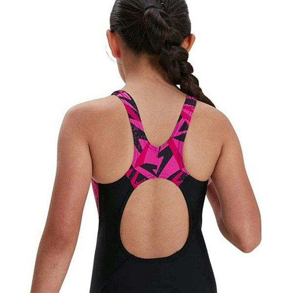 Speedo Girls Hyper Boom Splice One Piece Swimsuit - Black/Pink