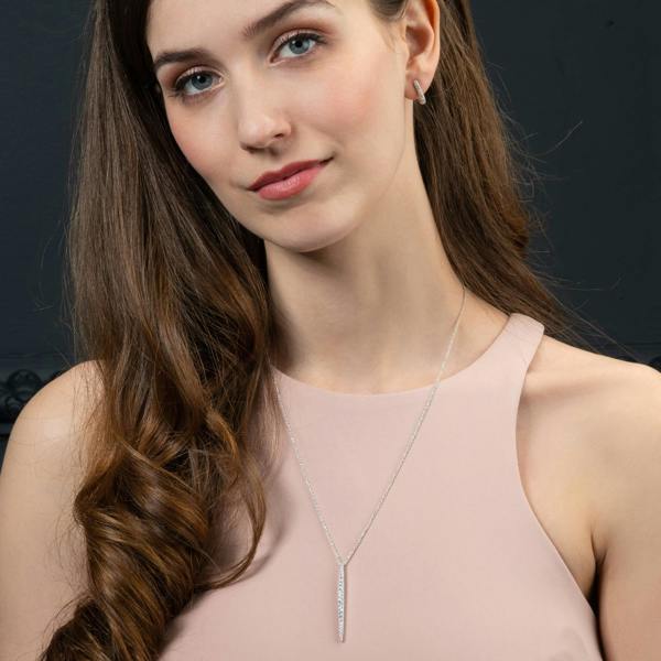 namana Silver Long Bar Pendant Necklace for Women