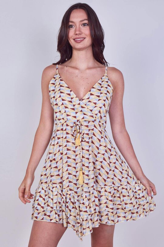 Boho Printed Cotton Mini Dress – Lightweight Summer Strappy Dress