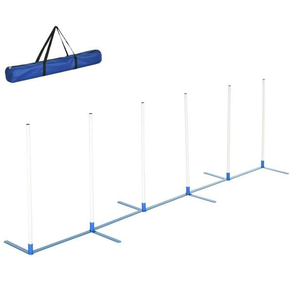 Dog agility obstacle course poles set with blue base and storage bag