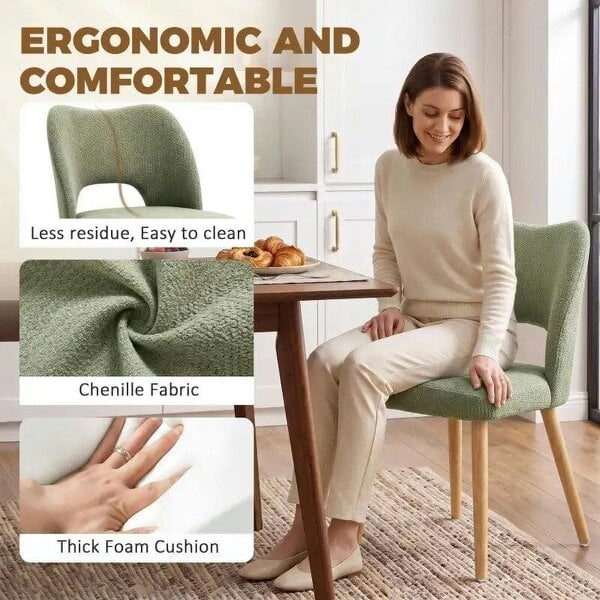 Bobobiy Dining Chairs Set Upholstered Kitchen Chenille Tool Free Assembly Rubberwood Legs, Green
