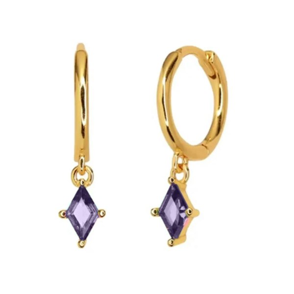 Amethyst February Birthstone Delicate Dangle Hoops