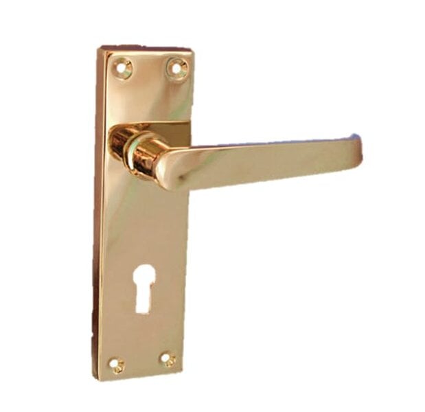 EDH Door Hardware Brass Door Handles Interior Door Lock Handles-Victorian Straight Lock Handlesx2