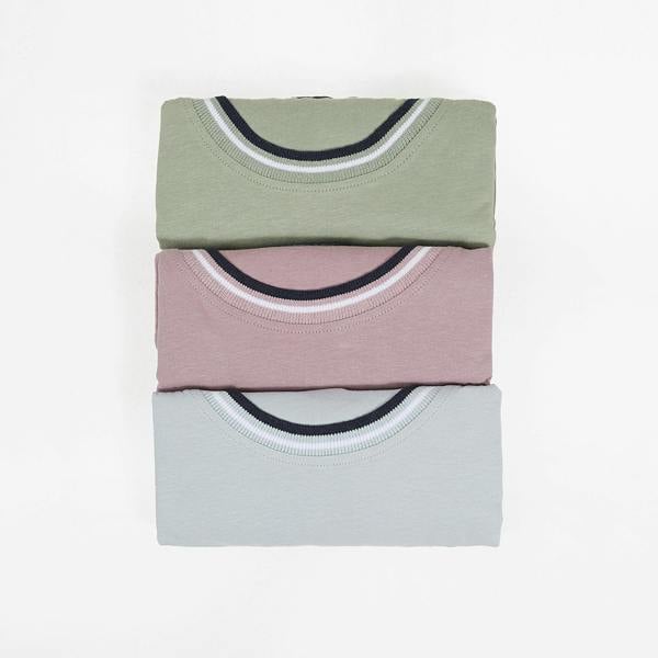 Brave Soul Pale Green 3-Pack Crew Neck T-Shirts with Rib Detail - Pale Green Image 1