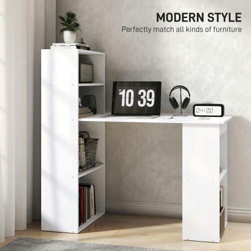 Wyld Haus Zire 120cm Wooden White Study Desk With 6 Tier Bookshelf Storage