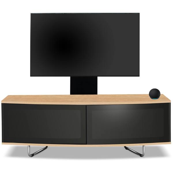 Homeology Caru Black Oak Beam-Thru Remote Friendly Super-Contemporary D Shape Design 32"-65" LED/OLED/LCD TV Cabinet with Mounting Arm