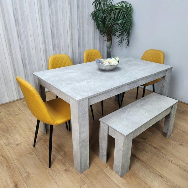 Kosy Koala Wooden Rectangle Dining Table Set With 4 Mustard Chairs And Wooden Bench Dining Furniture Set