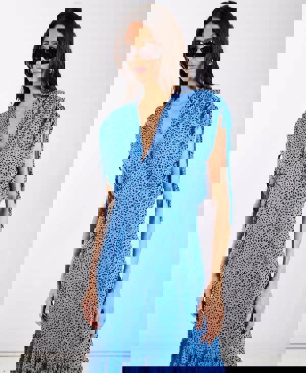 Blue Leopard Ruched Midi Dress