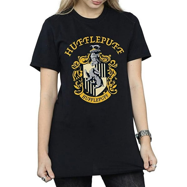 Harry Potter Womens Hufflepuff Cotton Boyfriend T-Shirt - Black