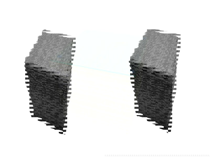 Fimous Rattan Garden Outdoor Furniture Set 3 Seater Sofa Square Coffee Table Set with Big Stool Side Table Dark Grey Mixed