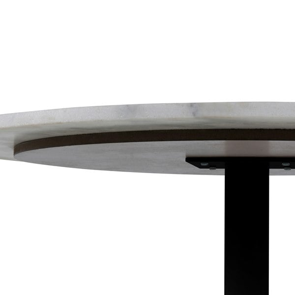 Furniture To Go Tarifa Round Dining Table with White Polished Marble Top and Black Base