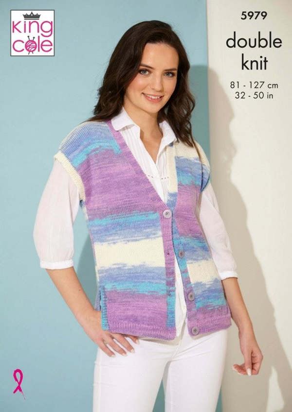 King Cole Tropical Beaches DK Knitting Pattern 5979, Tops, Waistcoats for Women, 32 - 50 Inches