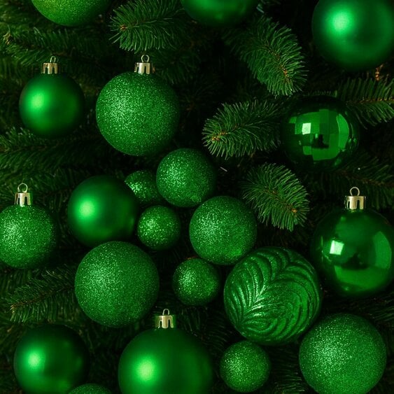 Neo Green 36 Christmas Tree Ornaments Set Baubles Glitter Balls Holiday Festive Decorations Assorted Sizes Colours Home Party Décor