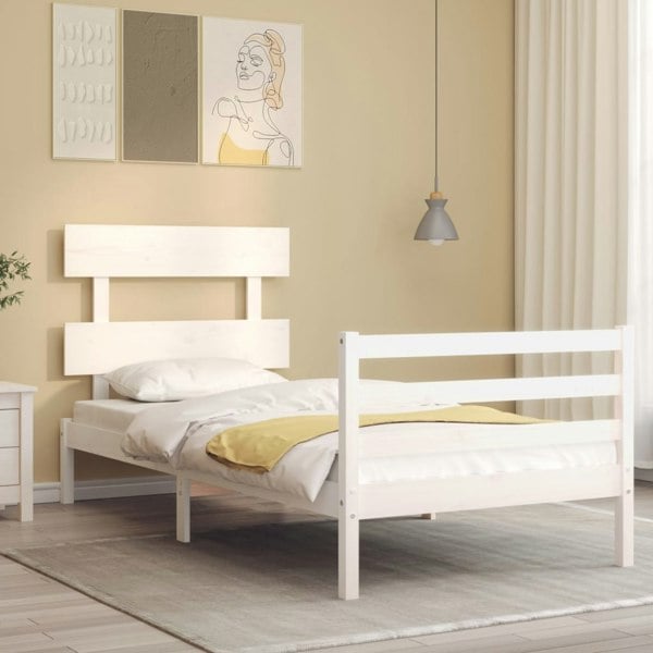 Berkfield Bed Frame with Headboard White 90x200 cm Solid Wood