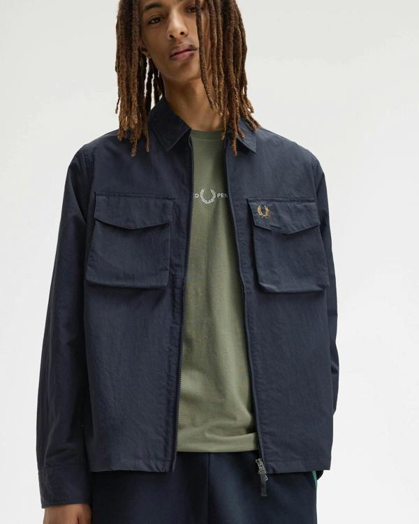 Fred Perry Mens Ripstop Pocket Overshirt - Navy 608 | CHO | Designer Mens Overshirts
