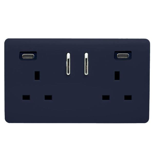 Trendi Switch 2 Gang USB 65W Type C USB Plug Socket in Navy Blue