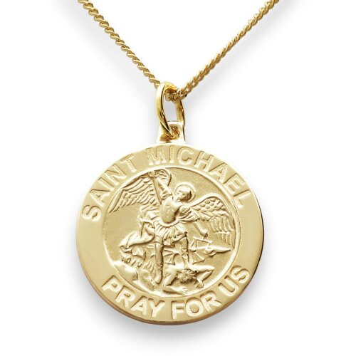 Christopher James of London 9ct Yellow Gold Plated St Michael Medal With Optional Engraving and Chain