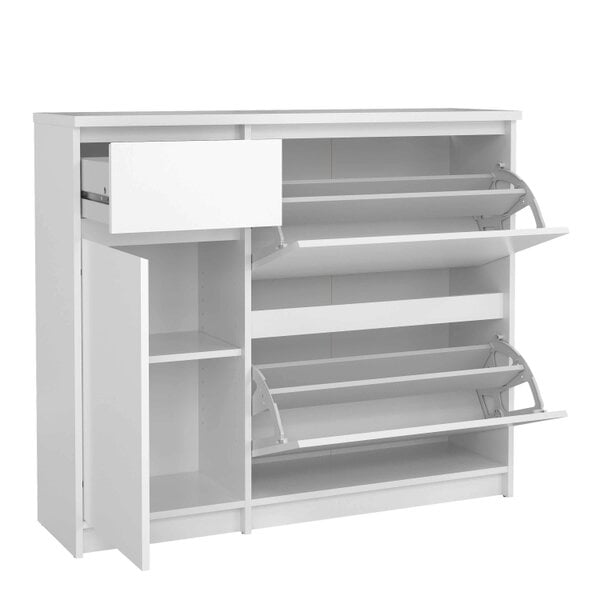Wyld Haus Budapest White Wooden Shoe Cabinet 3 Doors 1 Drawer