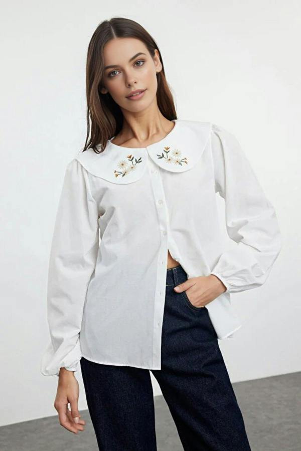 WOVCOR Woven Shirt with Embroidered Collar Detail