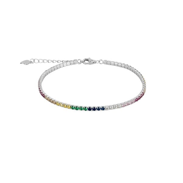 Spero London Rainbow Colourful Sterling Silver Tennis Bracelet