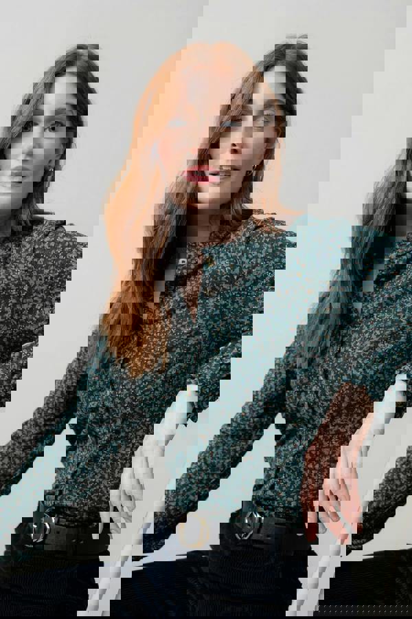 Hannah Organic Cotton Jersey Frill Shirt Green | Lily and Me Clothing