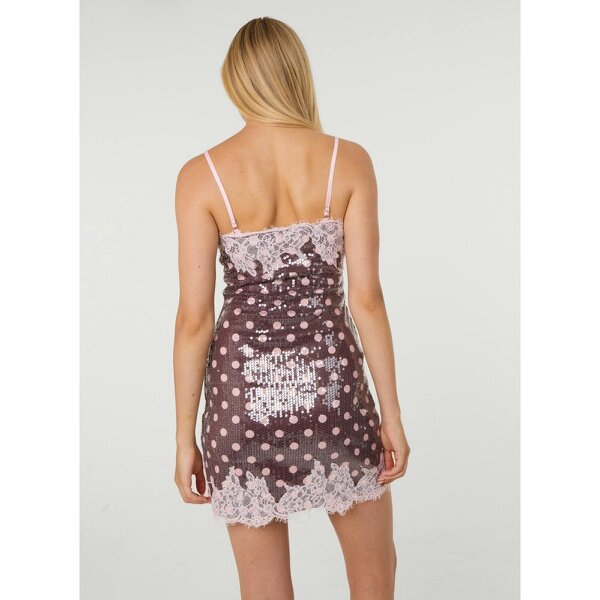 Pink Vanilla Polka Dot Lace Cami Sequin Mini Dress