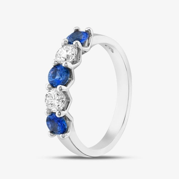 T. H. Baker Platinum Blue 0.72ct Sapphire & 0.43ct Brilliant Cut Diamond Half Eternity Ring 22707