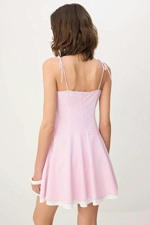 WOVCOR Striped Waist-Fronted Woven Mini Dress