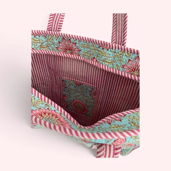 Hayley & Co Blue and Pink Floral Quilted Cotton Tote Bag
