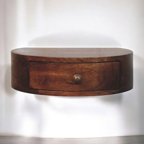Artisan Furniture Solid Wood Honey Caramel Wall Mounted Rounded Bedside Table
