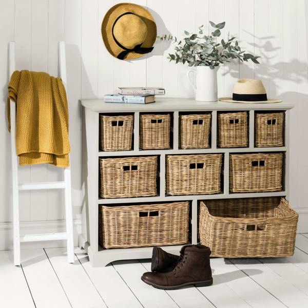 Statement Furniture Tetbury Large 10 Drawer Storage Unit with Wicker Baskets