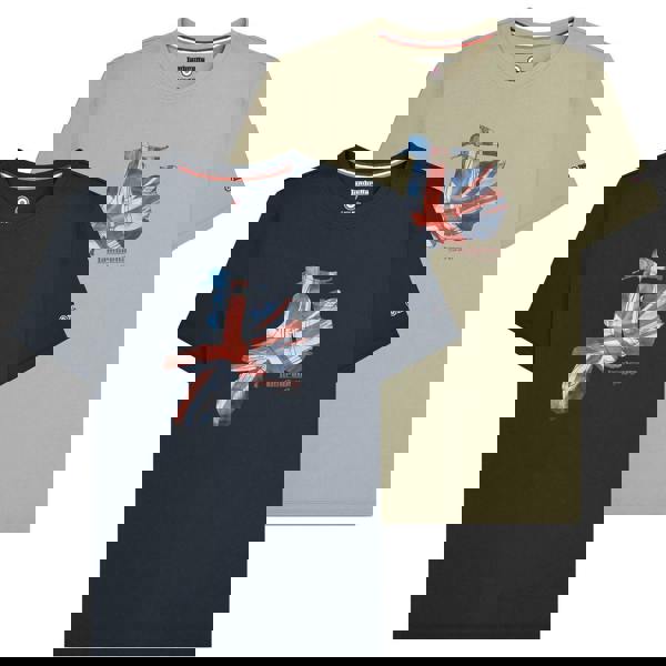 Lambretta Mens Scooter Logo Graphic Mod Ska Casual T-Shirts, two t-shirts featuring a vintage scooter graphic with British flag design.