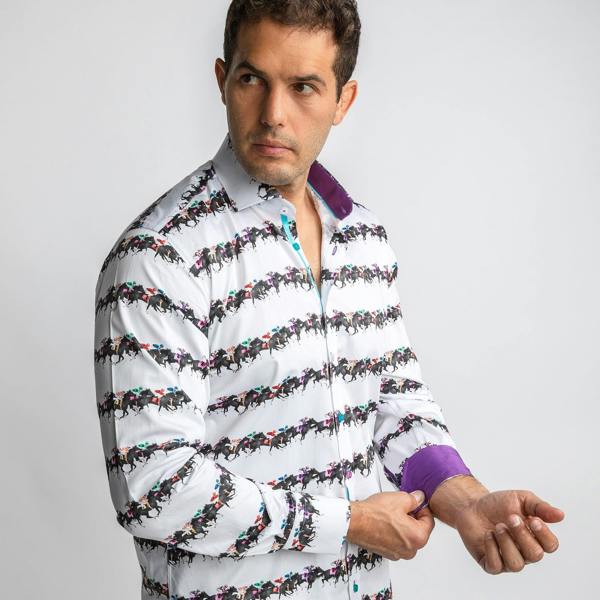 DERBY HORSE RACE PRINT SHIRT – Premium Men's Patterned Shirt by Claudio Lugli | Bold Design, Tailored Fit, Best Printed Shirts