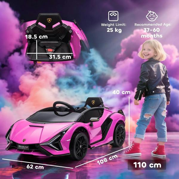 Pink electric kids ride-on car with black steering wheel and seat