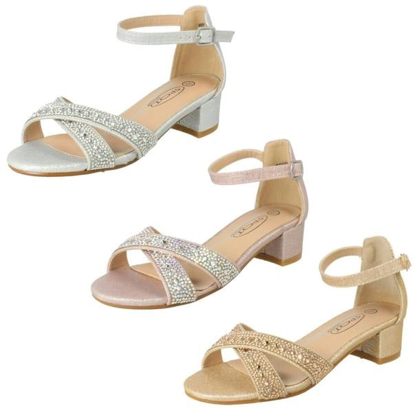 Spot On Girls Spot On Small Heeled Ankle Strap Glitter Sandals H1122