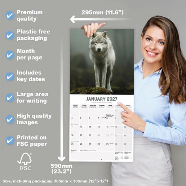 Wolves Calendar 2027, Wall Calendars, Month To View, Animals, Gift