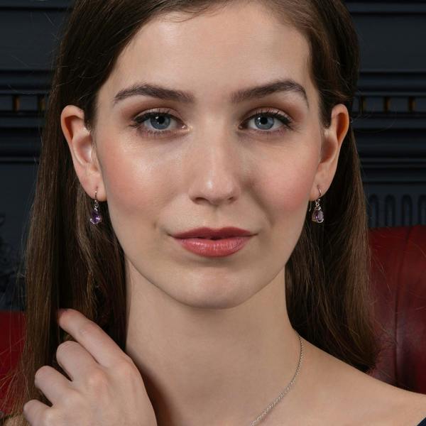 925 Sterling Silver Drop Earrings with Amethyst Gemstones - namana.london