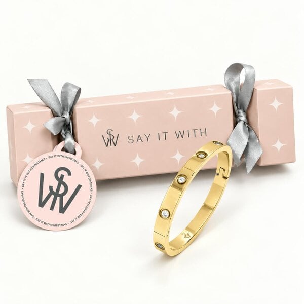 Say It With Children's Gold Stone Hinge Bangle - Pink Christmas Cracker