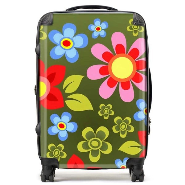 Warren Reed Red And Blue Flowers Suitcase