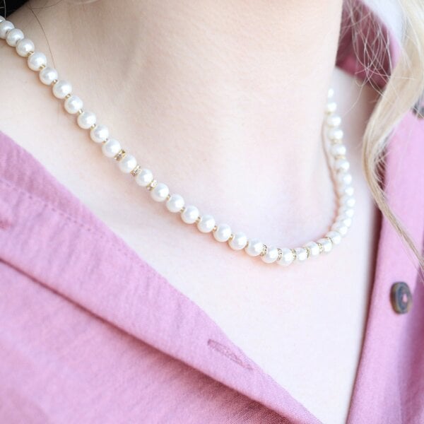 The Colourful Aura White Round Pearl Bridesmaid Statement Necklace and Earring Set