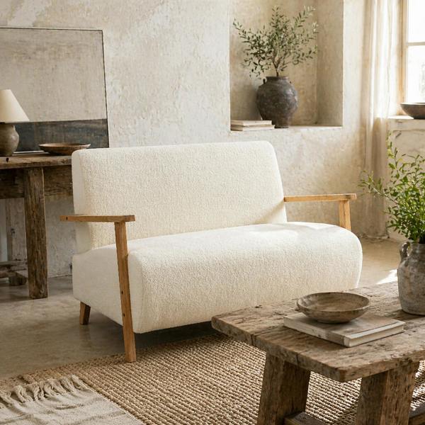 Wyld Haus Hadimi Sherpa Boucle Cream White Compact 2 Seater Sofa