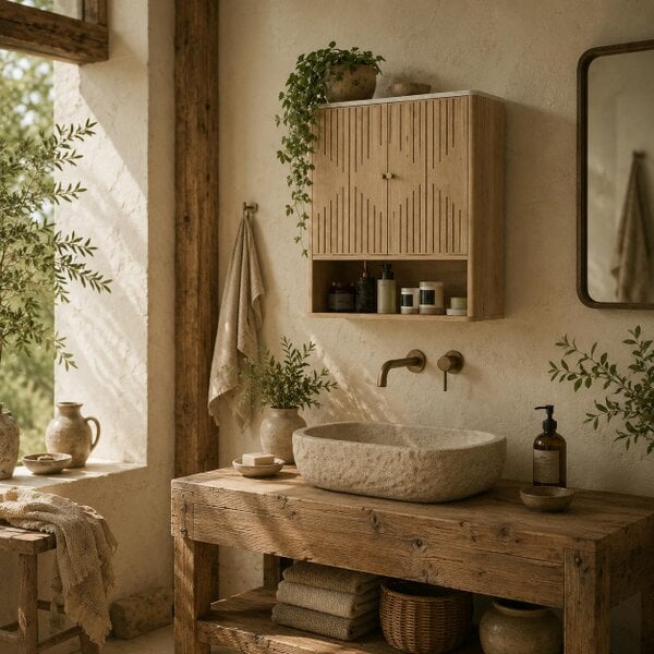 Wyld Haus Nedo Wall Mounted Bathroom Storage Cabinet With Adjustable Shelving Oak Finish