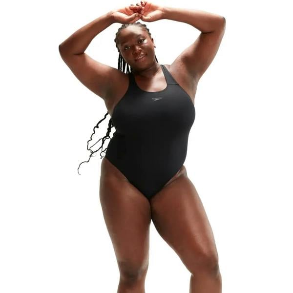 Black Speedo Endurance+ Medalist plus size swimsuit with lace-up back