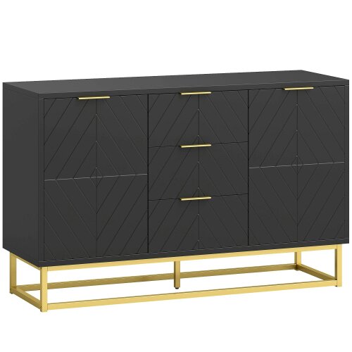 Wyld Haus Varase Black Sideboard 3 Drawers 2 Doors Gold Accents