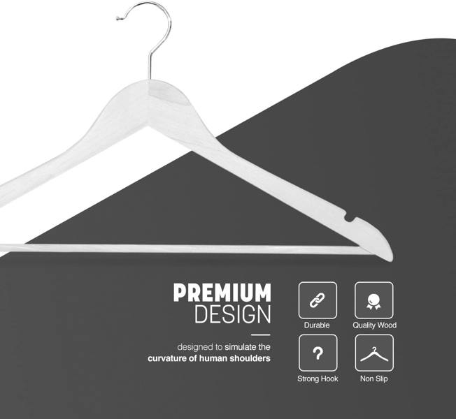Dyzi 20 Pack Wooden Clothes Hangers With Non Slip Bar