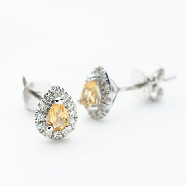 T. H. Baker 9ct White Gold Pear Cut Citrine & 0.31ct Diamond Cluster Stud Earrings NTE409PEAR-CITD-9WG