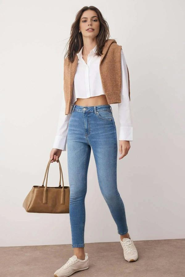 WOVCOR Fitted High Waist Skinny Jeans