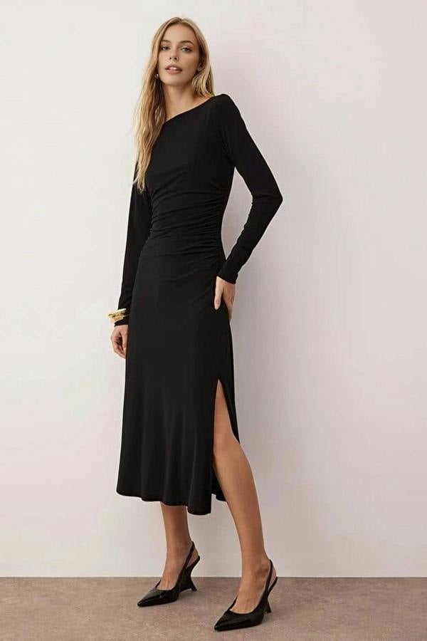 WOVCOR A-line Stretch Maxi Knit Dress with Lace Back Detail