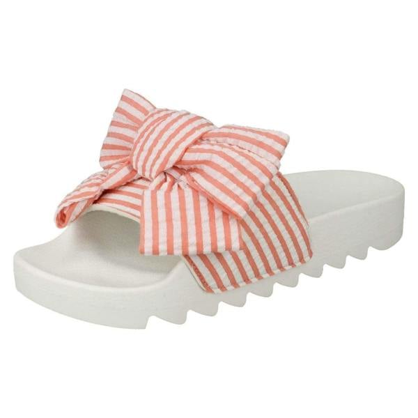 Spot On Ladies Spot On Striped Bow Vamp Sliders
