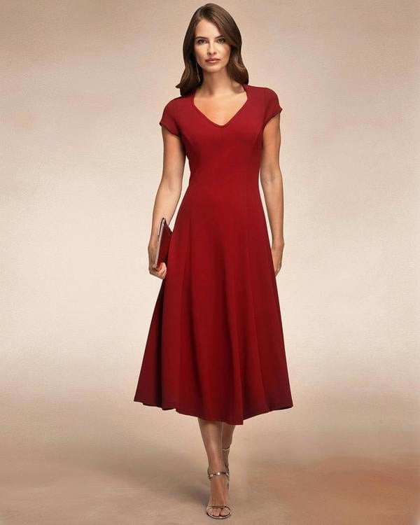 HotSquash A Line Midi Dress with Cap Sleeves